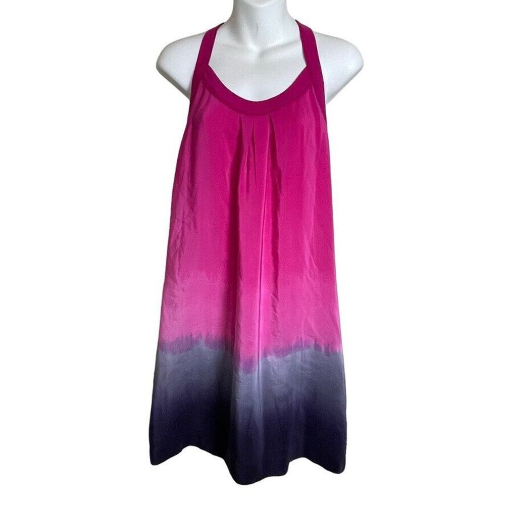 Lucky Brand Racer Back Silk Mini Sleeveless Size M Ombre Pink Gray Blue Dress